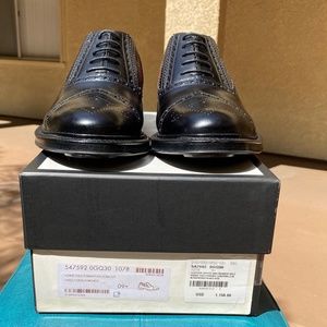 GUCCI Web Calf-Skin GG Leather Wing-Tip Brogue Oxfords 547592 G9.5=US10